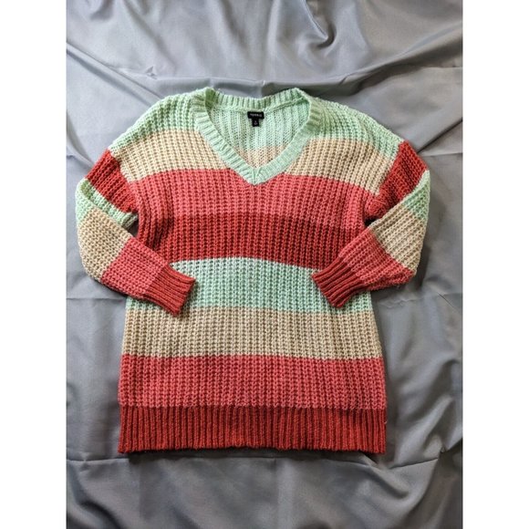 Torrid Sweater Colorful Chunky Knit Lightweight V Neck Pullover Womens Size 0X - Picture 1 of 8